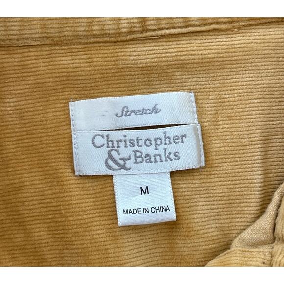 Christopher & Banks Sze Medium Corduroy Fall Harvest Embroidered Shacket Mustard - Picture 6 of 7